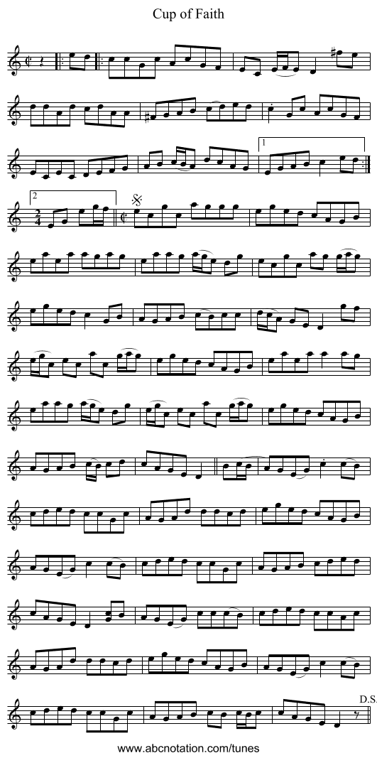 Cup of Faith - staff notation