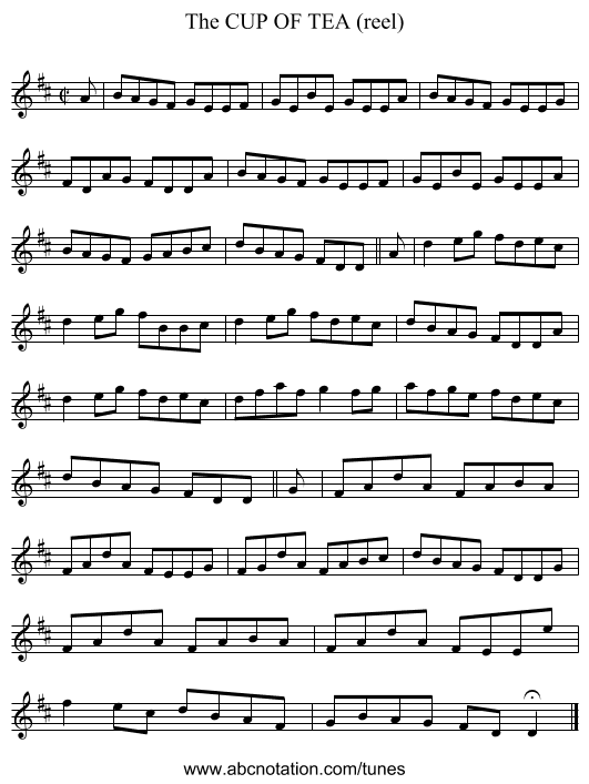 CUP OF TEA (reel), The - staff notation