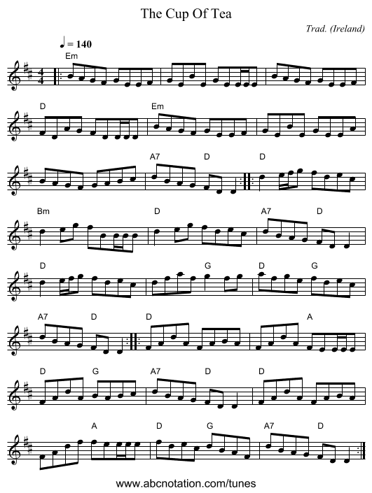 Cup Of Tea, The - staff notation