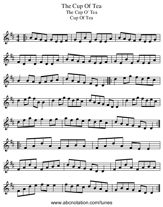 Cup Of Tea, The - staff notation
