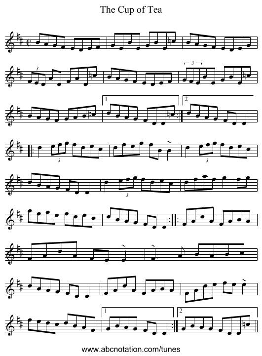 Cup of Tea, The - staff notation