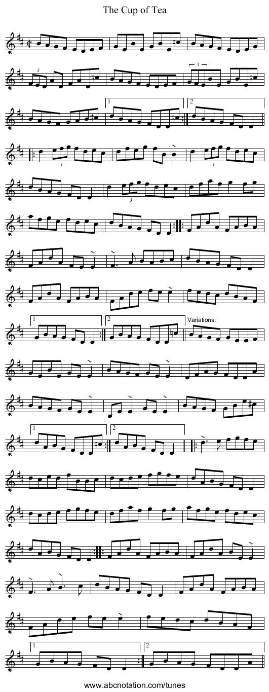 Cup of Tea, The - staff notation