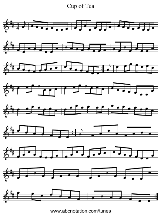 Cup of Tea - staff notation