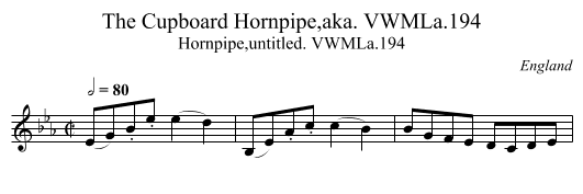 Cupboard Hornpipe,aka. VWMLa.194, The - staff notation