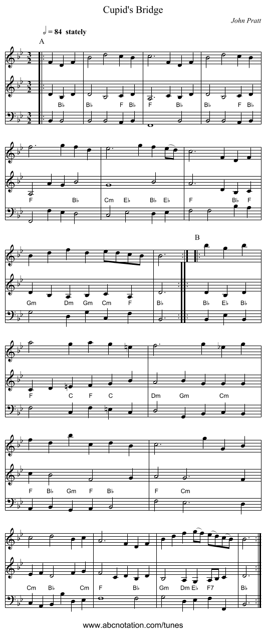 Cupid's Bridge - staff notation