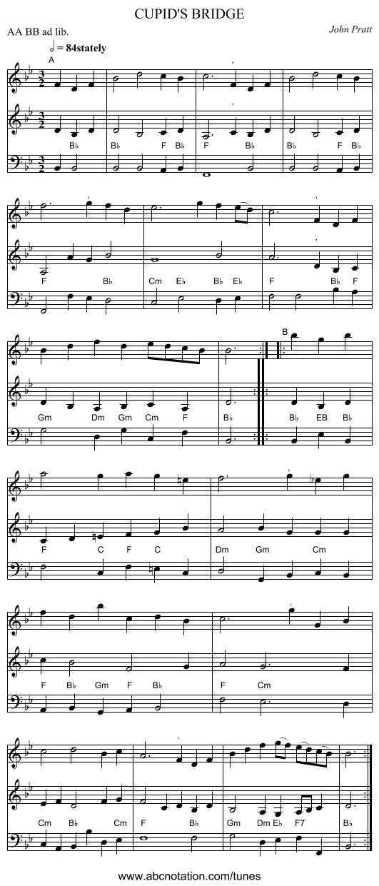 CUPID'S BRIDGE - staff notation
