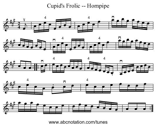 Cupid's Frolic -- Hornpipe - staff notation