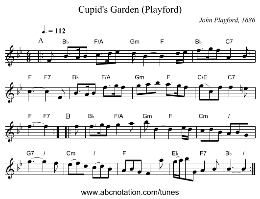 Cupid's Garden (Playford) - staff notation