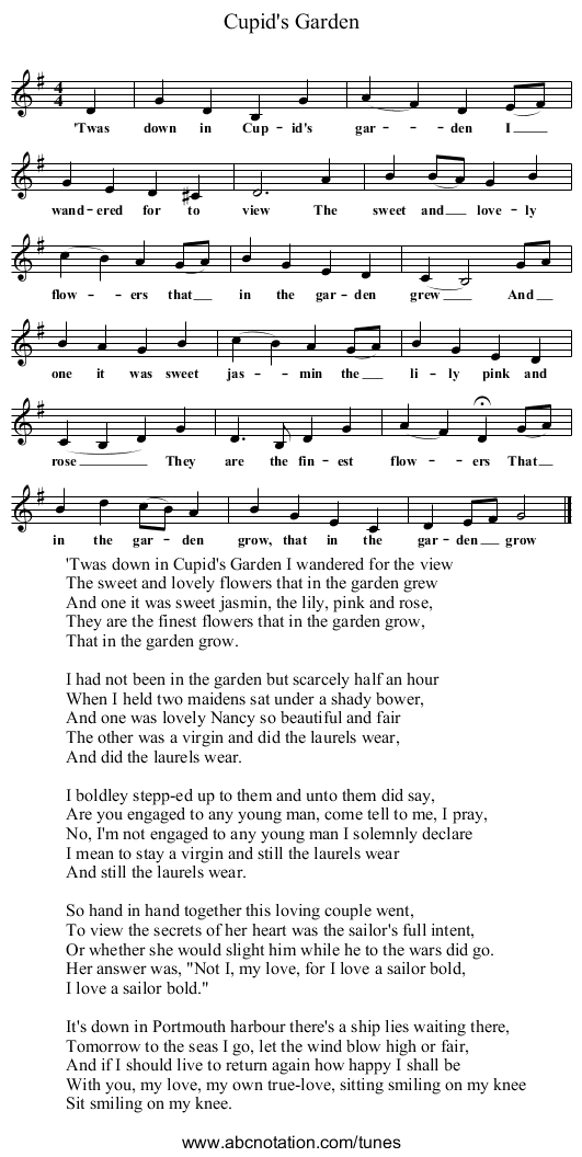 Cupid's Garden - staff notation
