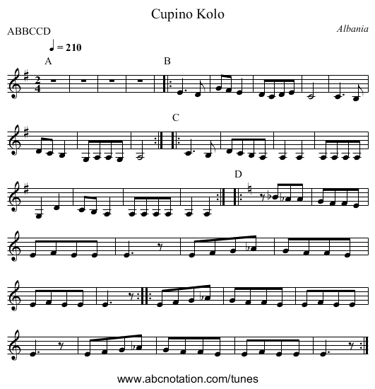 Cupino Kolo - staff notation