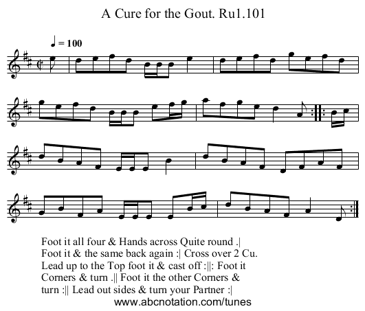 Cure for the Gout. Ru1.101, A - staff notation