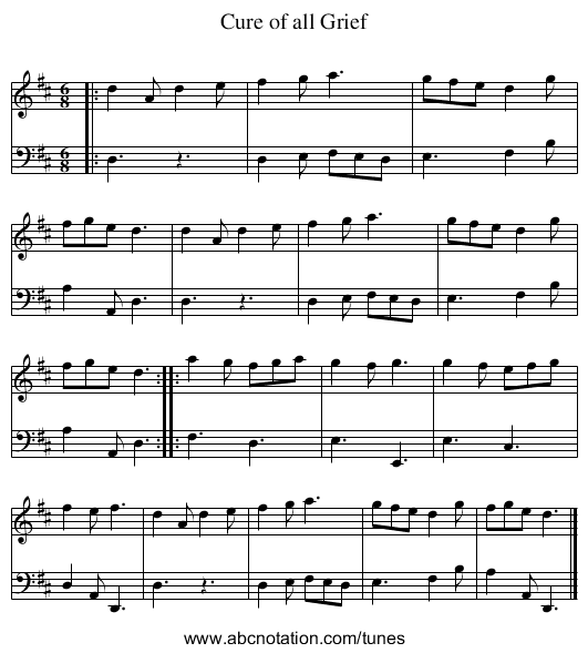 Cure of all Grief - staff notation