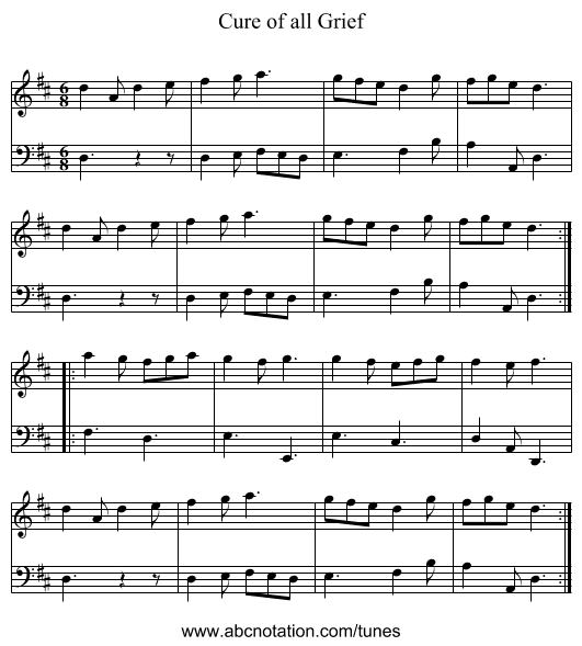 Cure of all Grief - staff notation