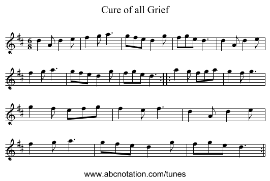 Cure of all Grief - staff notation