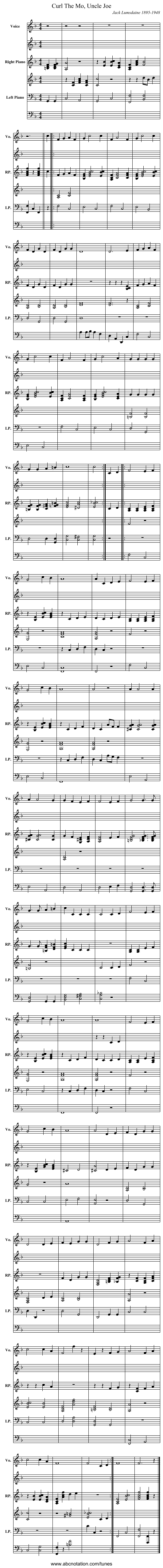 Curl The Mo, Uncle Joe - staff notation