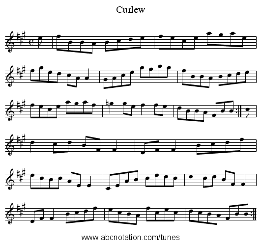 Curlew - staff notation
