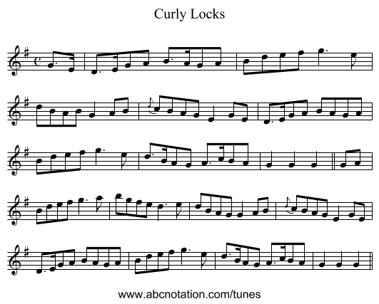 Curly Locks - staff notation
