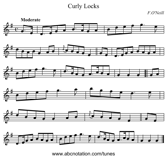 Curly Locks - staff notation