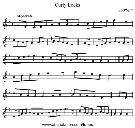 Curly Locks - staff notation