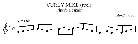 CURLY MIKE (reel) - staff notation