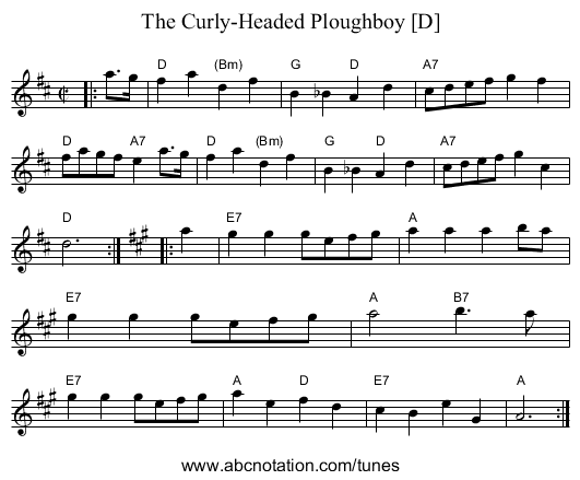 Curly-Headed Ploughboy [D], The - staff notation