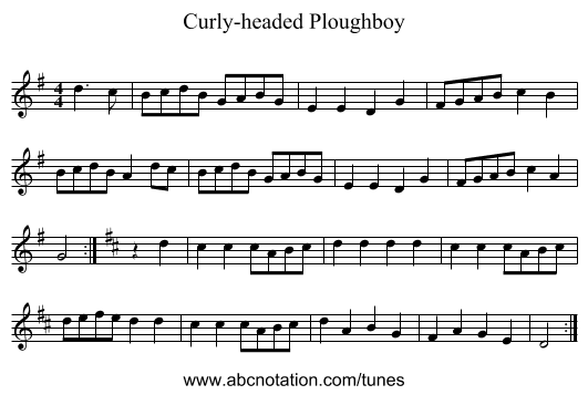 Curly-headed Ploughboy - staff notation