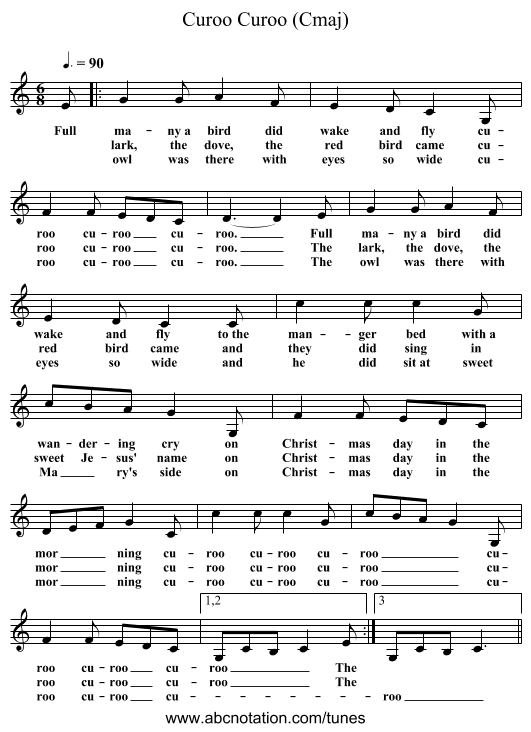 Curoo Curoo (Cmaj) - staff notation