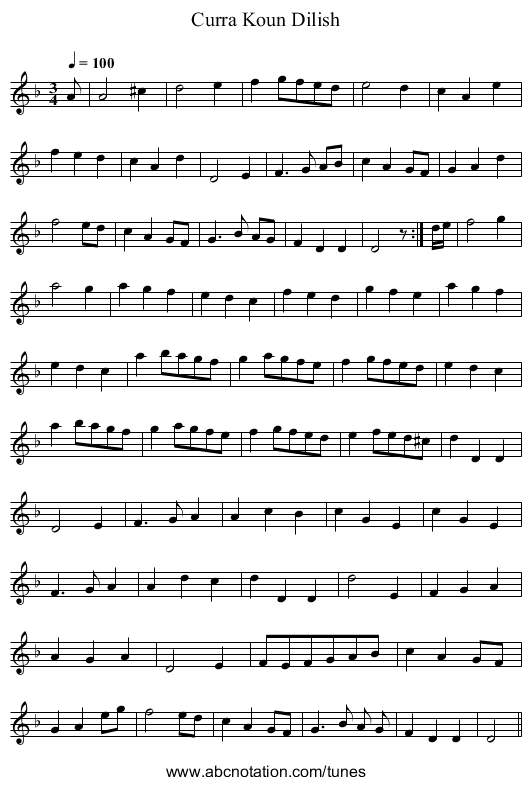 Curra Koun Dilish - staff notation