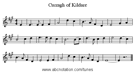 Curragh of Kildare - staff notation