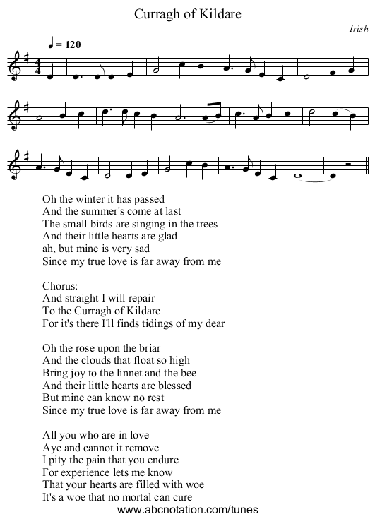 Curragh of Kildare - staff notation