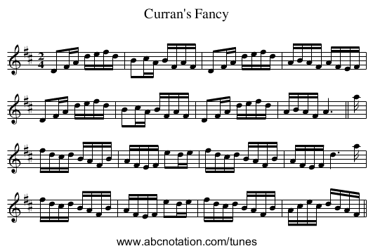 Curran's Fancy - staff notation