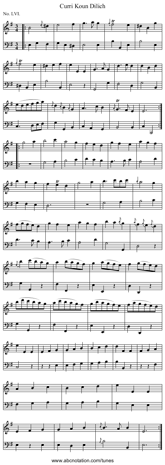 Curri Koun Dilich - staff notation