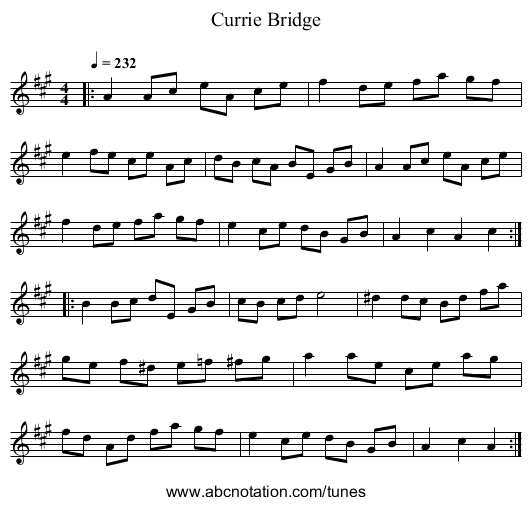 Currie Bridge - staff notation