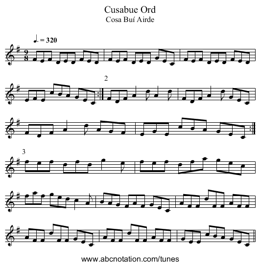 Cusabue Ord - staff notation