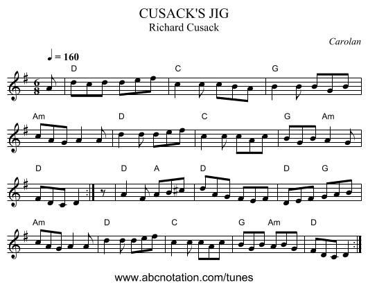 CUSACK'S JIG - staff notation