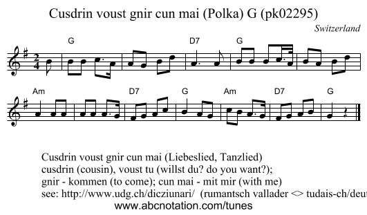 Cusdrin voust gnir cun mai (Polka) G (pk02295) - staff notation