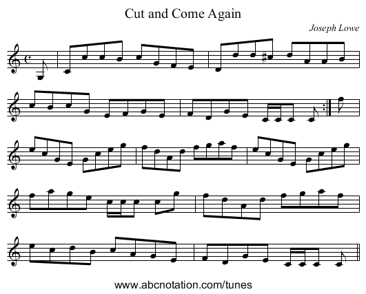Cut and Come Again - staff notation