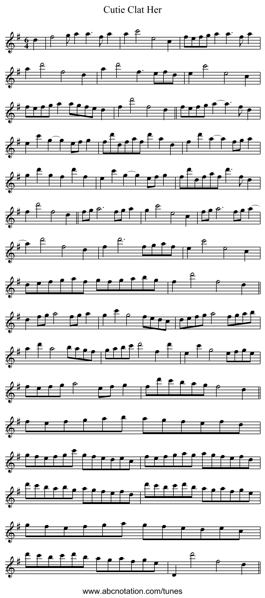 Cutie Clat Her - staff notation
