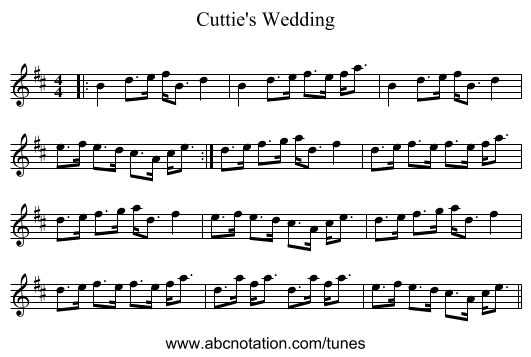 Cuttie's Wedding - staff notation