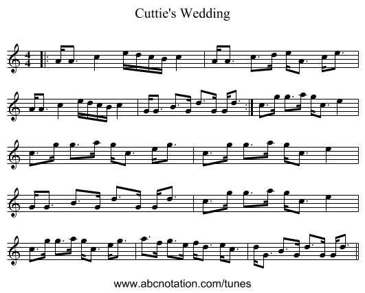 Cuttie's Wedding - staff notation
