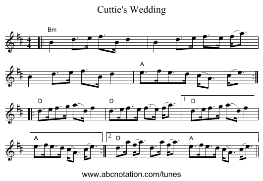 Cuttie's Wedding - staff notation