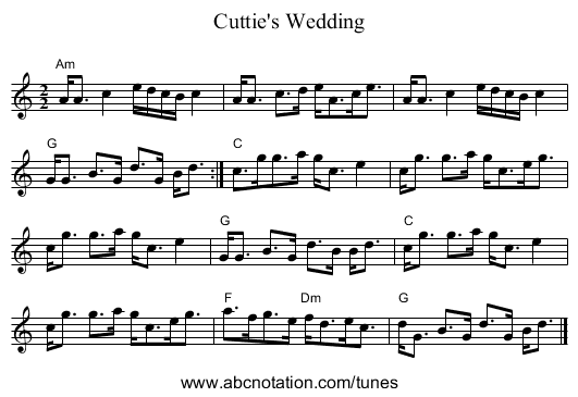 Cuttie's Wedding - staff notation