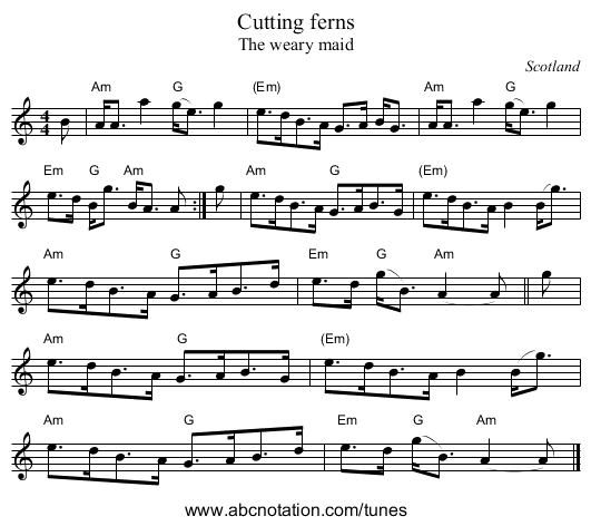 Cutting ferns - staff notation