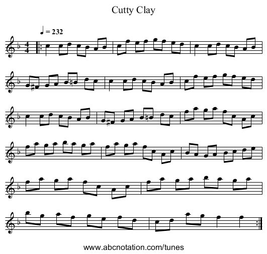 Cutty Clay - staff notation