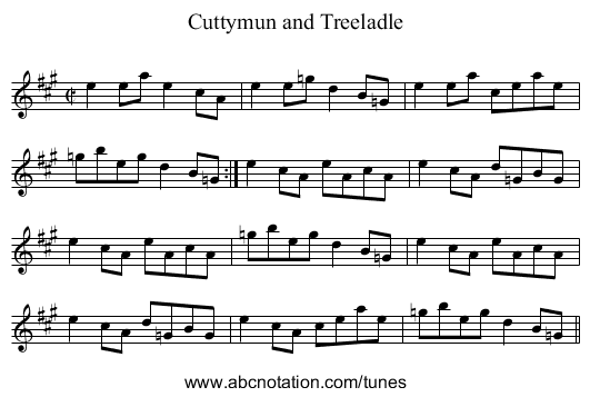 Cuttymun and Treeladle - staff notation