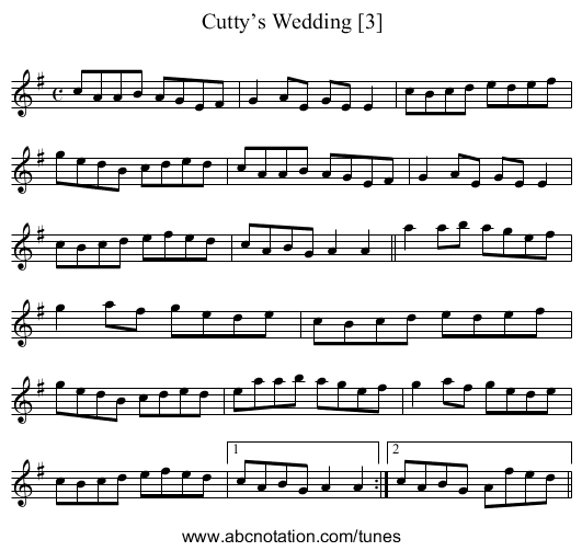 Cutty’s Wedding [3] - staff notation
