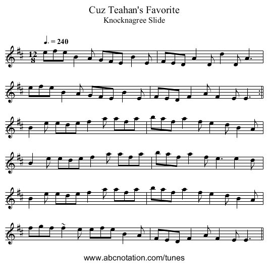 Cuz Teahan's Favorite - staff notation