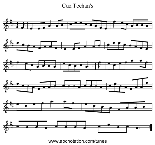 Cuz Teehan's - staff notation