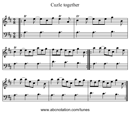 Cuzle together - staff notation