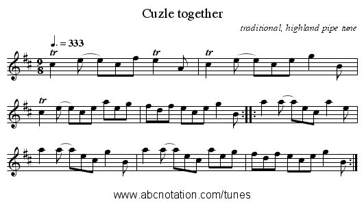 Cuzle together - staff notation